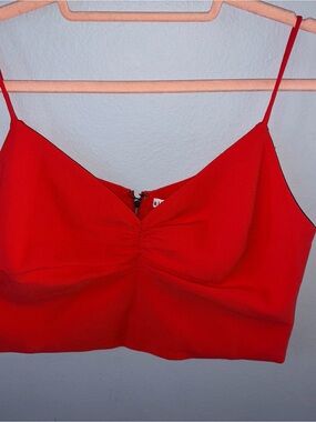 Alice + Olivia Red Ruched Spaghetti Strap Cropped Top